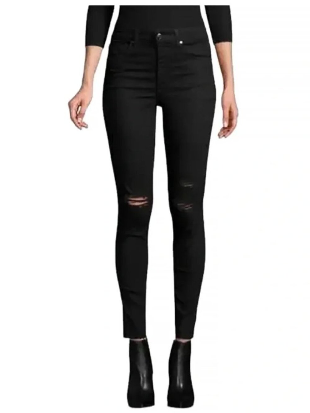 Joe's Jeans Black High-Rise Distressed Skinny Ankle, 26